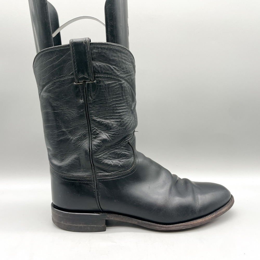 Justin Mens 10E Roper Western Cowboy Boots Black Leather Rugged Rockability Moto